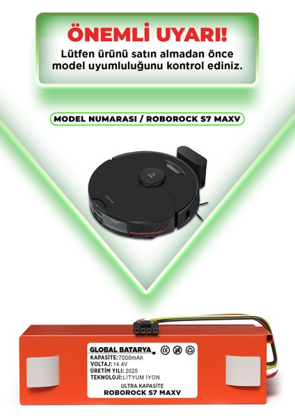 Roborock S7 Maxv Uyumlu Akıllı Robot Süpürge Bataryası 14.4V 7000MAH Li-Ion Pil (Ultra Kapasite) indirimleri