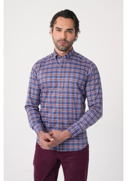 Regular Fit Paşa Yaka Pamuk Bordo Erkek Gömlek GMEKS4K242063_E25 fiyatları