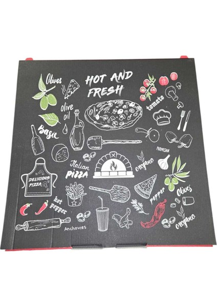32 cm Renkli Pizza Kutusu Mix Baskılı 32 x 32 x 3 cm -150 Adet