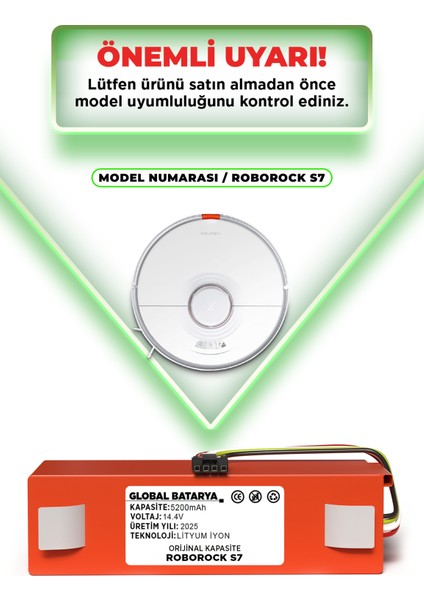 Roborock S7 Uyumlu Akıllı Robot Süpürge Bataryası 14.4V 5200MAH Pil ( Orijinal Kapasite) indirimleri