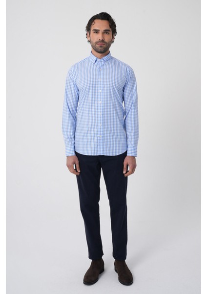 Erkek Regular Fit Uzun Kol Paşa Yaka Erkek Regular Pamuk Mavi Gömlek GMCZG250017_D35 modelleri