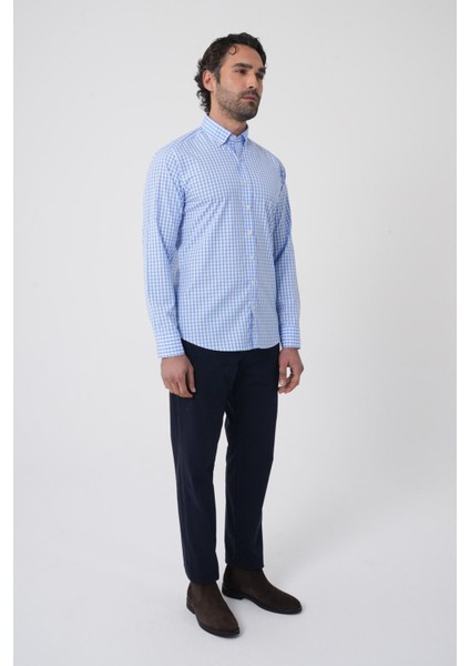 Erkek Regular Fit Uzun Kol Paşa Yaka Erkek Regular Pamuk Mavi Gömlek GMCZG250017_D35 fırsatları