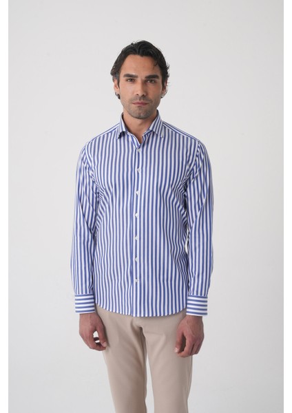 Regular Fit Uzun Kol Italyan Yaka Pamuk Lacivert Gömlek GMCZG250023_D39