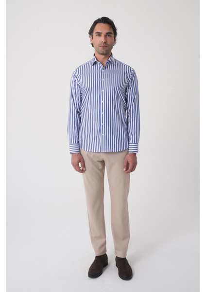 Regular Fit Uzun Kol Italyan Yaka Pamuk Lacivert Gömlek GMCZG250023_D39 fiyatları