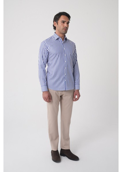 Regular Fit Uzun Kol Italyan Yaka Pamuk Lacivert Gömlek GMCZG250023_D39 modelleri