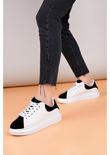 LC109 Beyaz Siyah Süet Kadın Sneaker