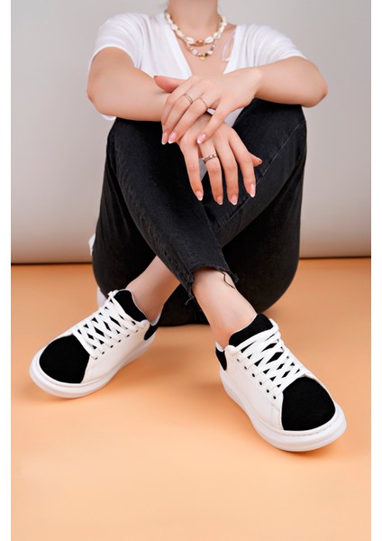 LC109 Beyaz Siyah Süet Kadın Sneaker fiyatları