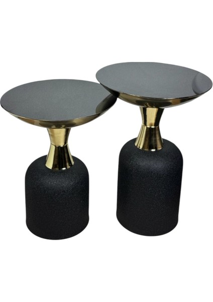 Tebriz 2'li Aliminyum Gövdeli Gold Detaylı Modern Sehpa