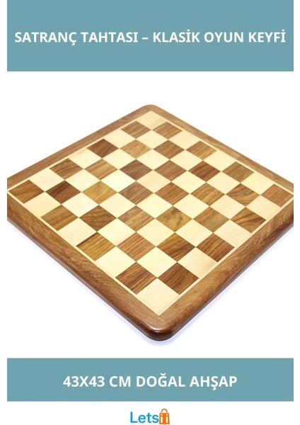 Doğal Ahşap Klasik Satranç Tahtası 43X43 cm