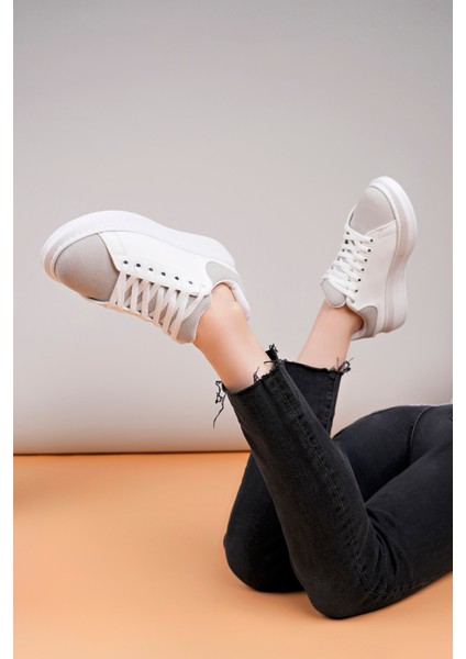 LC109 Beyaz Gri Süet Kadın Sneaker modelleri