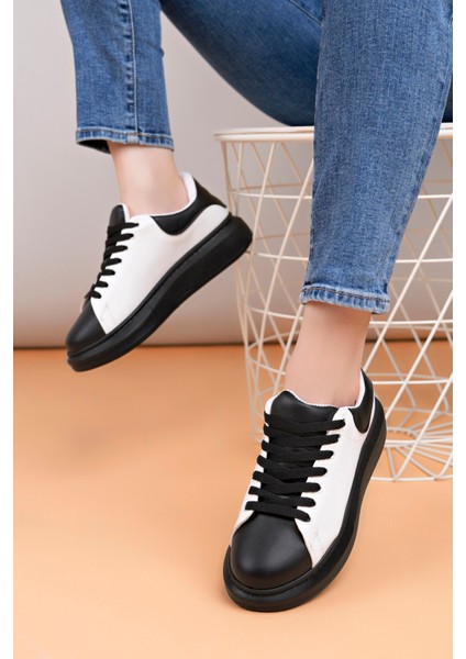 LC109 Beyaz Siyah Cilt Siyah Taban Kadın Sneaker fiyatları