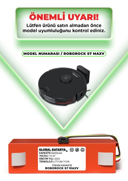 Roborock S7 Maxv Uyumlu Akıllı Robot Süpürge Bataryası 14.4V 6400MAH Li-Ion Pil (Yüksek Kapasite) indirimleri