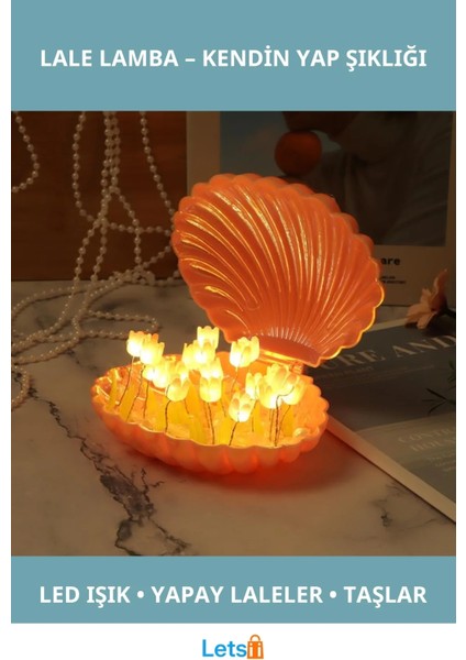 LED Işıklı Kendin Yap Deniz Kabuğu Tasarımlı Lale Lamba