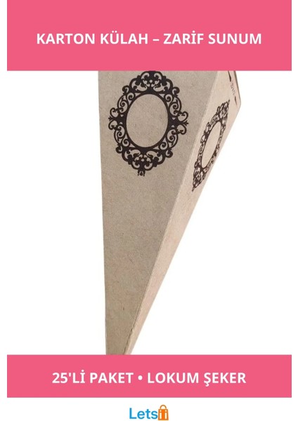 Zarif Karton Külah Şeker Lokum Kına Kutusu 25'li Paket