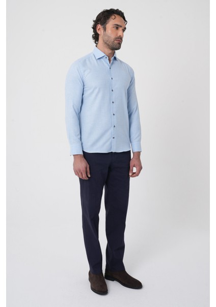 Regular Fit Italyan Yaka Pamuk Mavi Erkek Gömlek GMFLN0222303221_D35 fırsatları