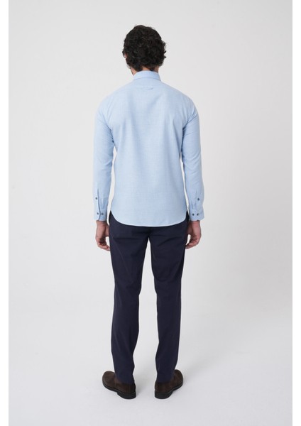 Regular Fit Italyan Yaka Pamuk Mavi Erkek Gömlek GMFLN0222303221_D35 indirimleri