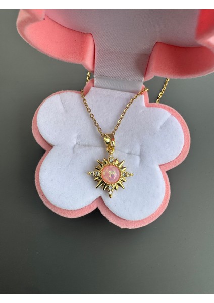 Pembe Gold Güneş Kolye Çelik