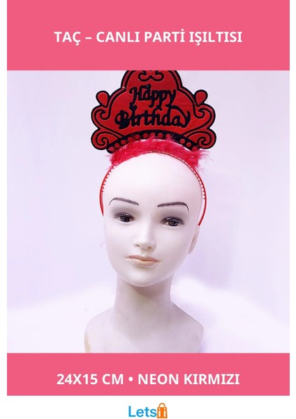 Neon Kırmızı Happy Birthday Doğum Günü Tacı 24X15 cm