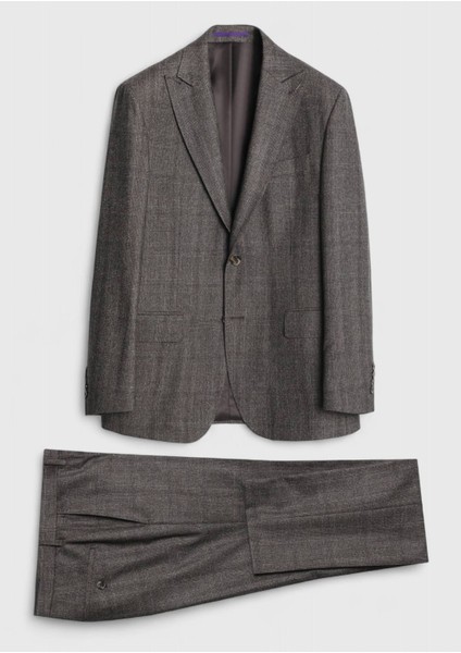 Vizon Kareli Zeroweight Slim Fit %100 Yün Takım Elbise