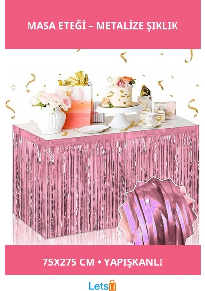 Kendinden Yapışkanlı Rose Gold Metalize Püsküllü Masa Eteği 75 x 275 cm