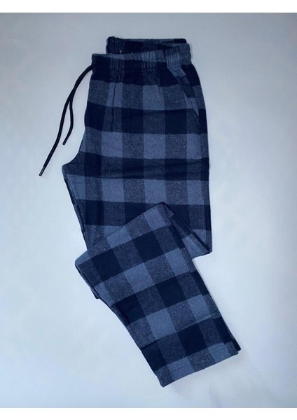 Yumuşak Dokulu Rahat Kalıp Kışlık Unisex Pazen Pijama Pantolonu Indigo -Konforlu Stilin Yeni Hali