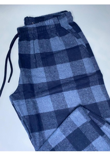 Yumuşak Dokulu Rahat Kalıp Kışlık Unisex Pazen Pijama Pantolonu Indigo -Konforlu Stilin Yeni Hali modelleri