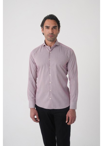 Regular Fit Erkek Napoli Yaka Uzun Kol Cepsiz Pamuk Kırmızı Gömlek GMCZG250127_24