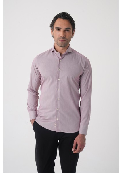 Regular Fit Erkek Napoli Yaka Uzun Kol Cepsiz Pamuk Kırmızı Gömlek GMCZG250127_24 fiyatları