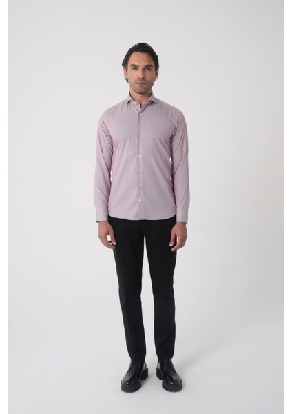 Regular Fit Erkek Napoli Yaka Uzun Kol Cepsiz Pamuk Kırmızı Gömlek GMCZG250127_24 modelleri