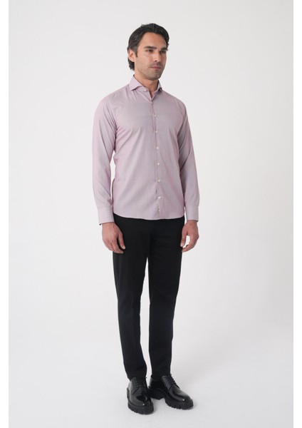 Regular Fit Erkek Napoli Yaka Uzun Kol Cepsiz Pamuk Kırmızı Gömlek GMCZG250127_24 fırsatları