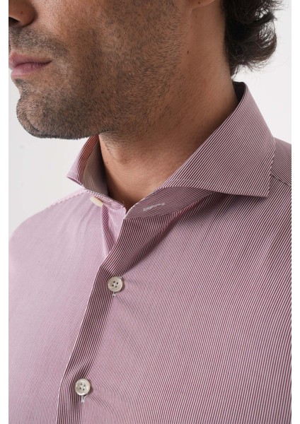 Regular Fit Erkek Napoli Yaka Uzun Kol Cepsiz Pamuk Kırmızı Gömlek GMCZG250127_24 indirimleri