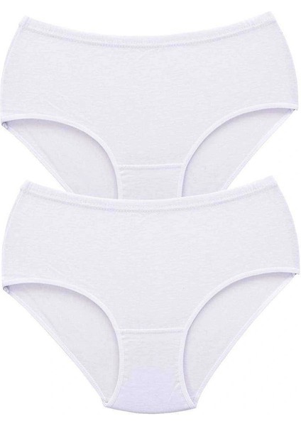 2 Adet Tutku Kadın Yüksek Bel Bato Kalın Lastik Külot Beyaz