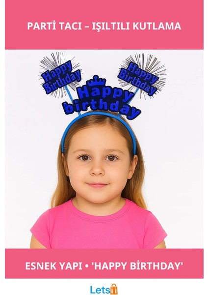 Mavi Renk Işıltılı Doğum Günü Parti Tacı