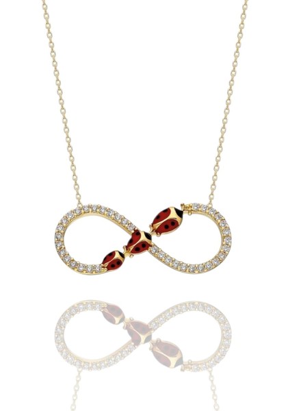 Üç Uğr Böceği Sonsuzluk Içinde Çok Güzel 14 Ayar Altın Kolye