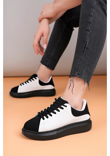 LC109 Beyaz Siyah Süet Siyah Taban Kadın Sneaker fiyatları
