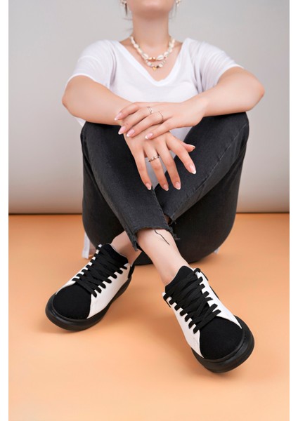 LC109 Beyaz Siyah Süet Siyah Taban Kadın Sneaker modelleri