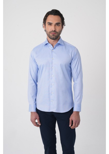 Erkek Uzun Kollu Regular Fit Mavi Klasik Gömlek GMARS252161_E35