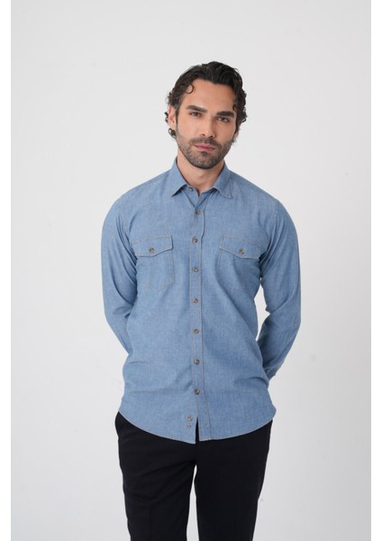 Erkek Regular Fit Uzun Kollu Denim Casual Gömlek GMDNM252165_D35 fiyatları