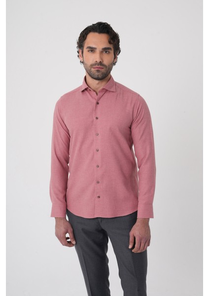 Regular Fit Italyan Yaka Pamuk Kiremit Erkek Gömlek GMFLN0222303221_D26