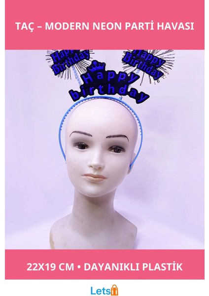 Neon Mavi Happy Birthday Doğum Günü Tacı 22X19 cm