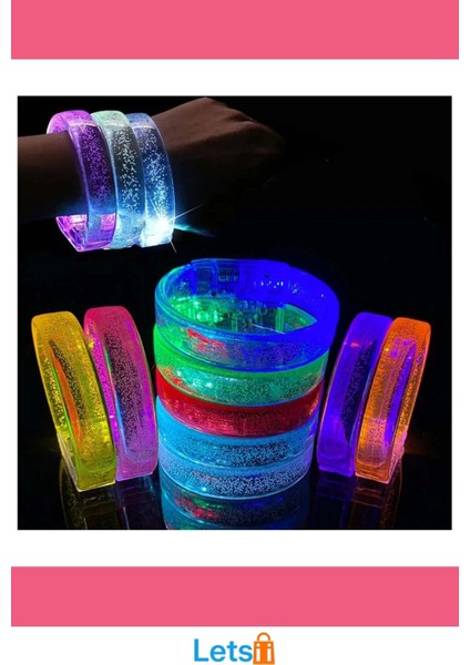 Pembe LED Işıklı Baskı Yapılabilen Pilli Bileklik Bilezik 1,5 cm modelleri