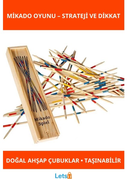 Doğal Ahşap Mikado Oyun Seti Eğlenceli Dikkat Geliştirme Oyunu