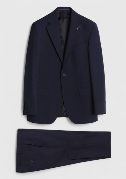 Koyu Lacivert Düz Zeroweight Slim Fit Yün Karışımlı Takım Elbise