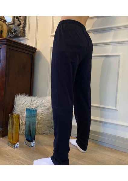 Erkek Lacivert Düz Paça Penye %100 Pamuklu Standart Fit Pijama Altı Normal Kesim Beli Lastikli Cepli modelleri