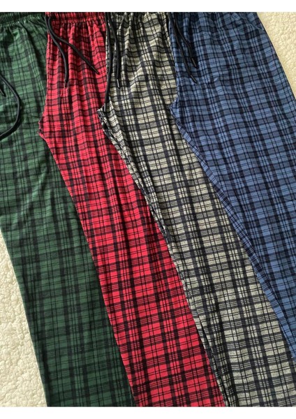 4 Adet Erkek Ekose Kareli Desenli Pamuklu Pijama Altı - Saf Pamuk Ultra Kalite Tek Alt Pijama fiyatları