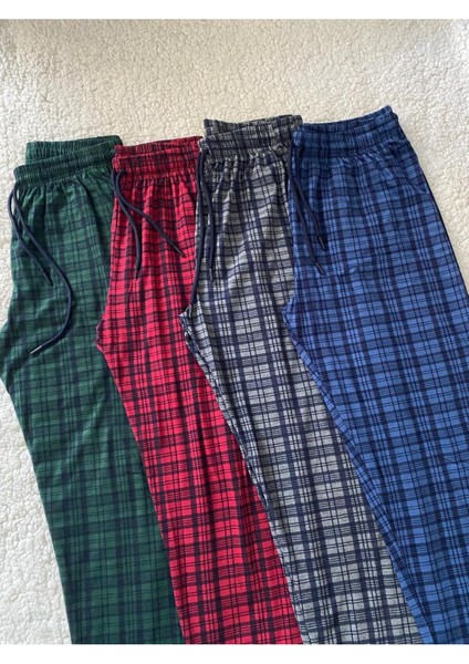 4 Adet Erkek Ekose Kareli Desenli Pamuklu Pijama Altı - Saf Pamuk Ultra Kalite Tek Alt Pijama modelleri