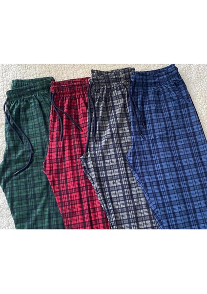 4 Adet Erkek Ekose Kareli Desenli Pamuklu Pijama Altı - Saf Pamuk Ultra Kalite Tek Alt Pijama fırsatları