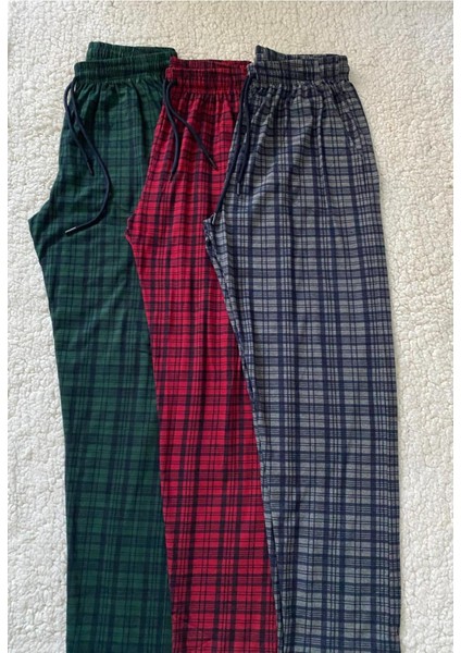 3 Adet Erkek Ekose Desen Kareli %100 Pamuk Cepli Beli Lastikli Ultra Kaliteli Erkek Pijama Altı fiyatları