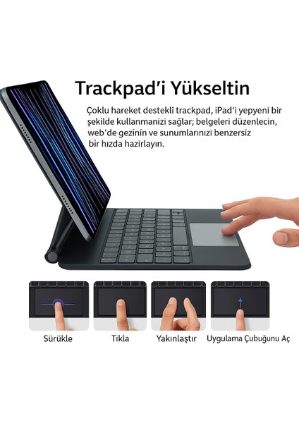 iPad Pro 12 ile Uyumlu (3-4-5-6 Nesil) / iPad Air 6 ile Uyumlu 13'' M2 Kablosuz Bluetooth Klavye 12.9, Touchpad’li, Dijital Ekranlı, Şarj Edilebilir, Türkçe Q, 64 Tuşlu fırsatları