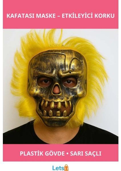 Bakır Kafatası Sarı Saçlı Iskelet Maske Korku Aksesuarı